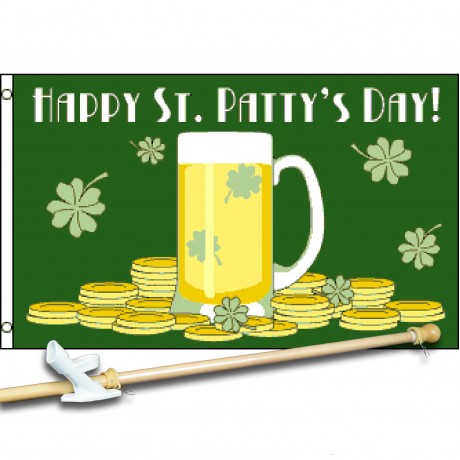 HAPPy St. PAtty's DAy 3' x 5'  Flag, Pole And Mount.