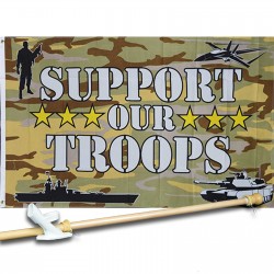 SUPPORT OUR TROOPS (CAMO) 3' x 5'  Flag, Pole And Mount.