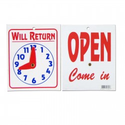 Open Come In/Will Return Clock 2 Sided Sign