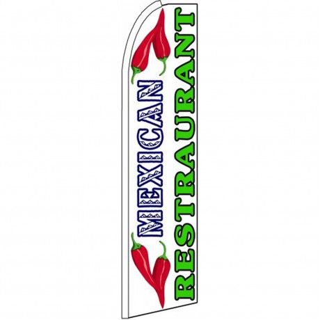 Mexican Restaurant White Green Extra Wide Swooper Flag