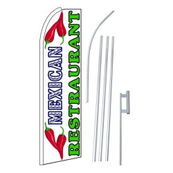 Mexican Restaurant White Green Extra Wide Swooper Flag Bundle