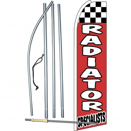 Radiator Specialists Red Checkered Extra Wide Swooper Flag Bundle