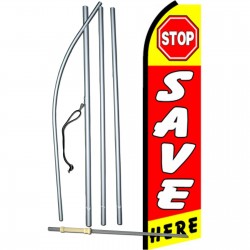 Stop Save Here Red Extra Wide Swooper Flag Bundle