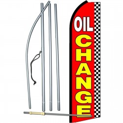 Oil Change Red Checkered Extra Wide Swooper Flag Bundle