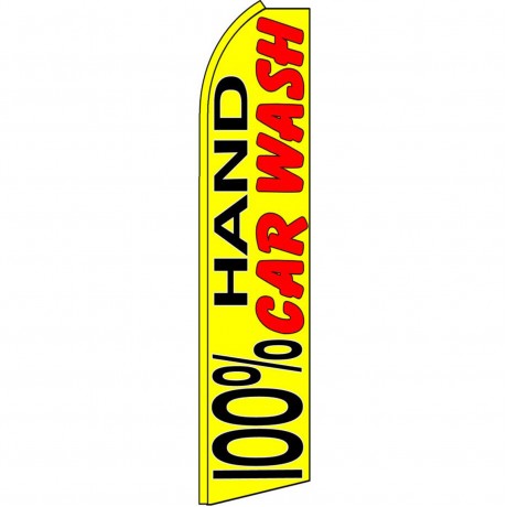 100% Hand Car Wash Yellow Extra Wide Swooper Flag