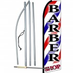 Barber Shop Red Blue Stripes Extra Wide Swooper Flag Bundle