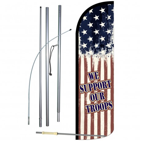 We Support Our Troops Extra Wide Windless Swooper Flag Bundle