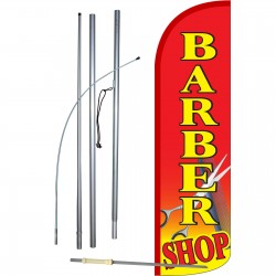 Barber Shop Red Extra Wide Windless Swooper Flag Bundle
