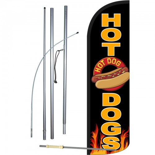 FRESH HOT DOGS Blue Swooper Flag Tall Vertical Feather Bow Swooper Banner Sign 