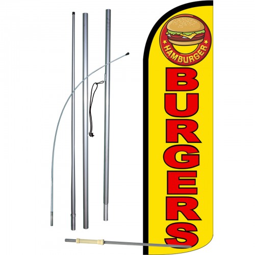 Burger and Fries Feather Banner Swooper Flag Kit with pole+spike 