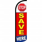 Stop Save Here Red Extra Wide Windless Swooper Flag