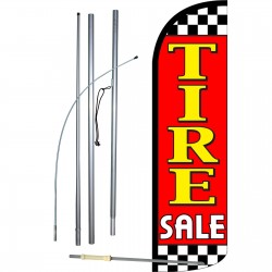 Tire Sale Red Extra Wide Windless Swooper Flag Bundle