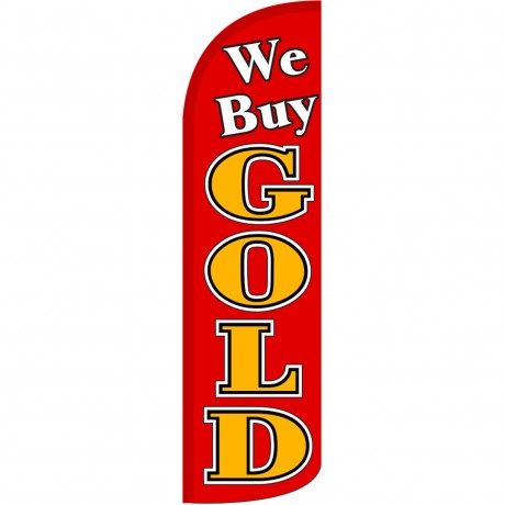 We Buy Gold Red Extra Wide Windless Swooper Flag