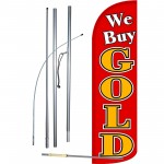 We Buy Gold Red Extra Wide Windless Swooper Flag Bundle