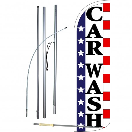 Car Wash Stars & Stripes Extra Wide Windless Swooper Flag Bundle