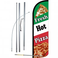Fresh Hot Pizza Extra Wide Windless Swooper Flag Bundle