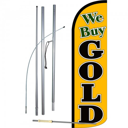unmixed 4 sets of 15' WE BUY GOLD SWOOPER FEATHER FLAGS KIT with poles & spikes 