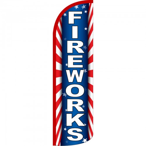 Windless Swooper Feather Flag Tall Banner Sign 3’ Wide FIREWORKS RED BLUE 