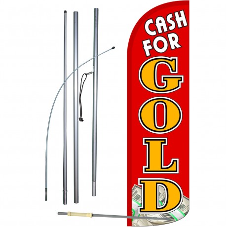 Cash For Gold Red Extra Wide Windless Swooper Flag Bundle