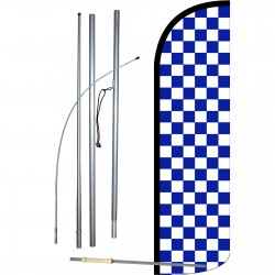 Checkered Blue & White Extra Wide Windless Swooper Flag Bundle