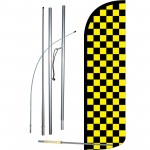 Checkered Black & Yellow Extra Wide Windless Swooper Flag Bundle