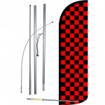 Checkered Black & Red Extra Wide Windless Swooper Flag Bundle