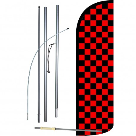 Checkered Black & Red Extra Wide Windless Swooper Flag Bundle