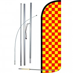 Checkered Red & Yellow Extra Wide Windless Swooper Flag Bundle