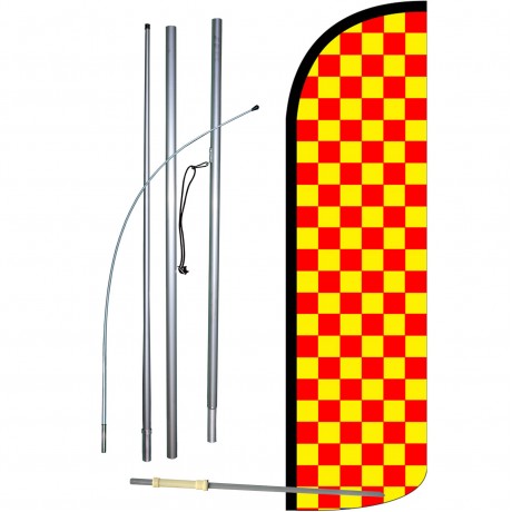 Checkered Red & Yellow Extra Wide Windless Swooper Flag Bundle