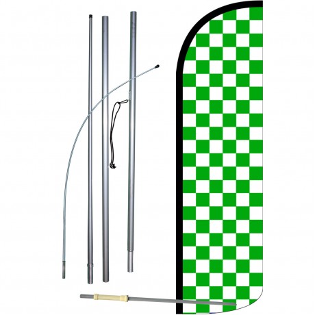 Checkered Green & White Extra Wide Windless Swooper Flag Bundle
