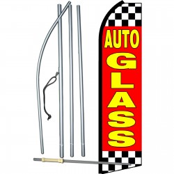 Auto Glass Red Checkered Swooper Flag Bundle