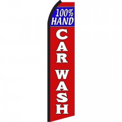 100% Hand Car Wash Red White Swooper Flag