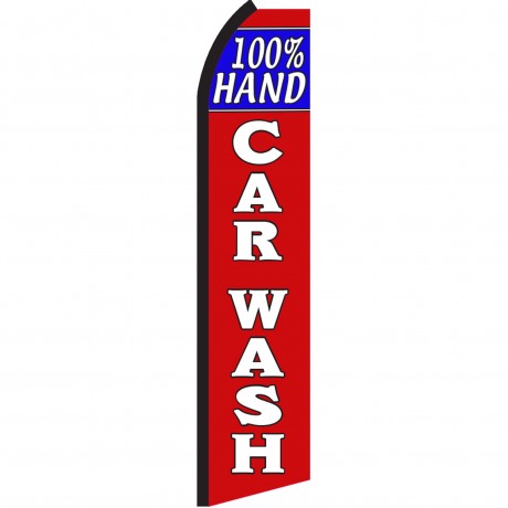 100% Hand Car Wash Red White Swooper Flag