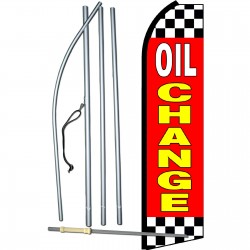 Oil Change Red Checkered Swooper Flag Bundle
