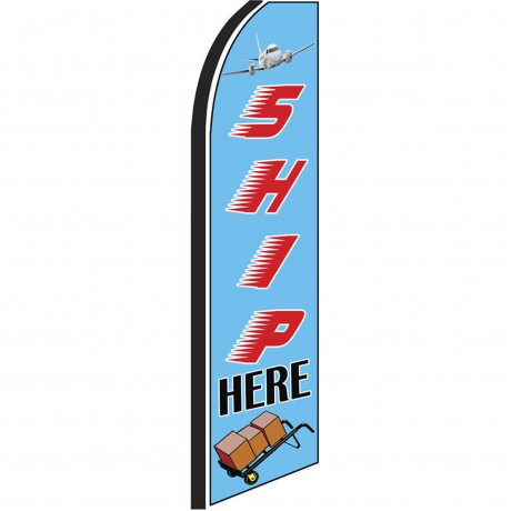 Ship Here Blue & Red Swooper Flag