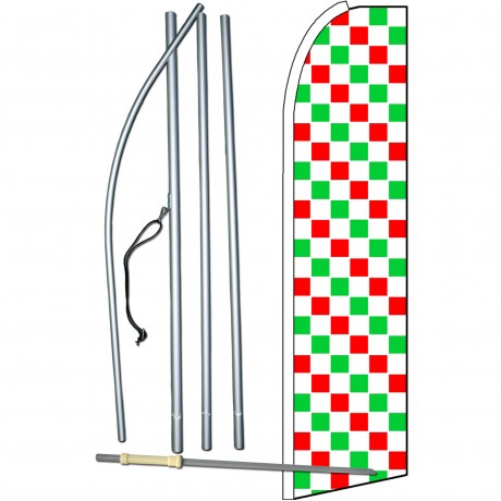 Checkered Extra Wide Red, White & Green Swooper Flag Bundle