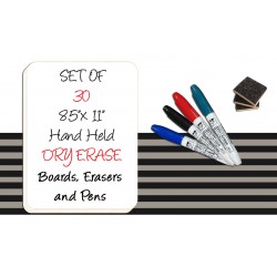 Set of 30 Hand Held Dry Erase Boards, Markers & Erasers